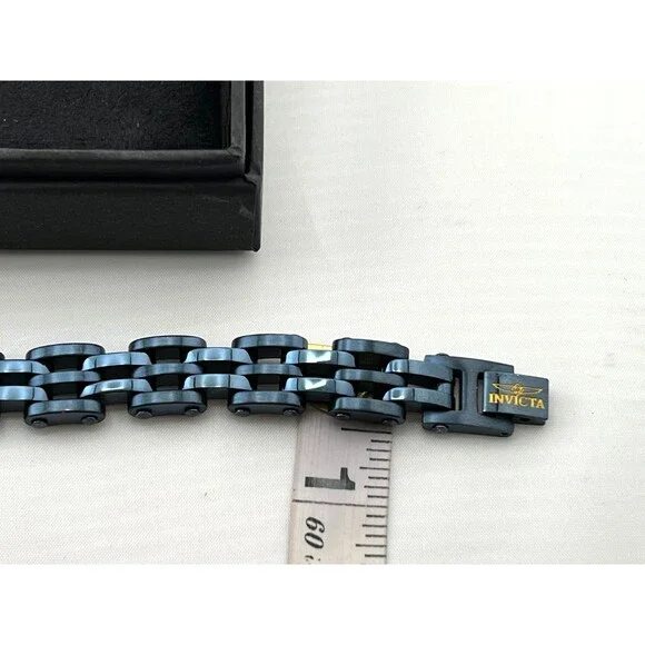 NIB INVICTA Men’s Blue Stainless Steel Bicycle Chain Bracelet Jewelry Biker - Picture 5 of 6